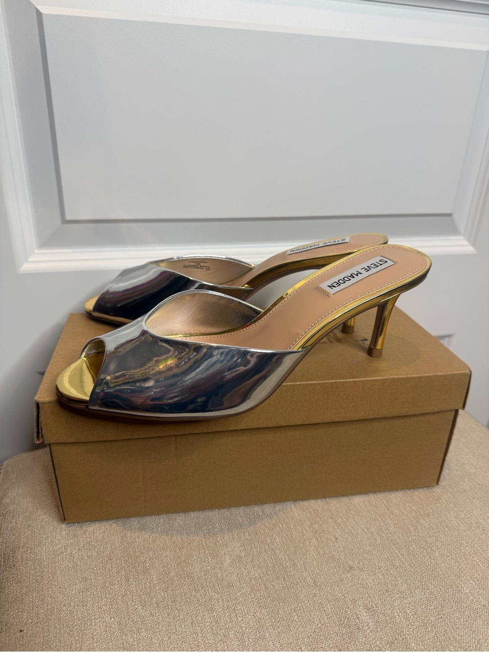Steve Madden Silver and Gold Peep-Toe Mules - Picture 4 of 5